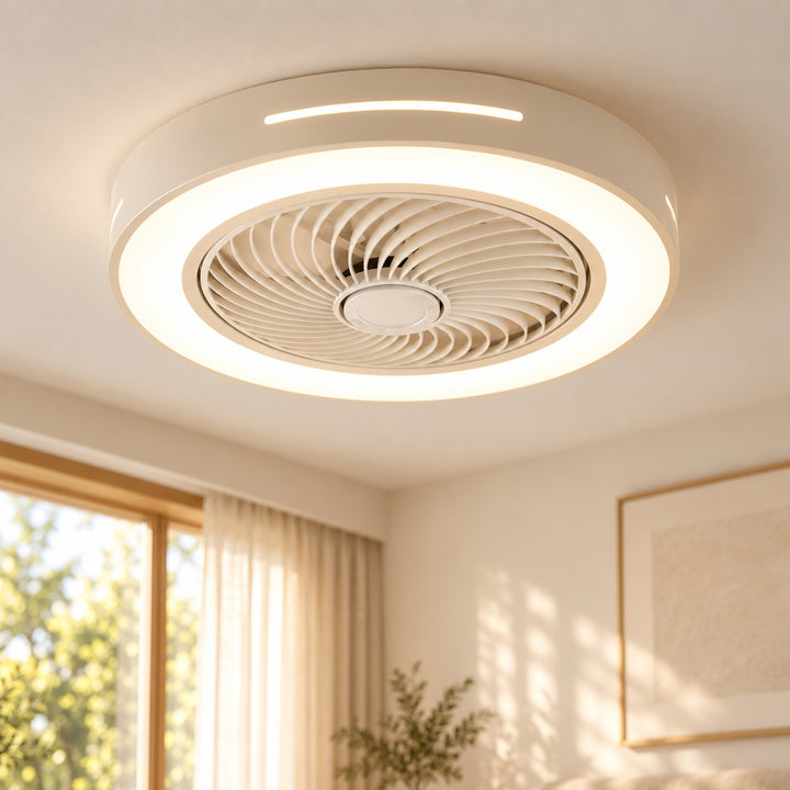 Modern Bladeless Ceiling Fan with Flush Mount LED Lighting Iron and ABS Adjustable Speed