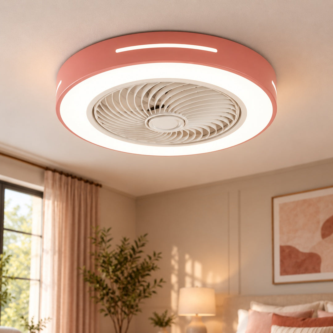 Modern Bladeless Ceiling Fan with Flush Mount LED Lighting Iron and ABS Adjustable Speed
