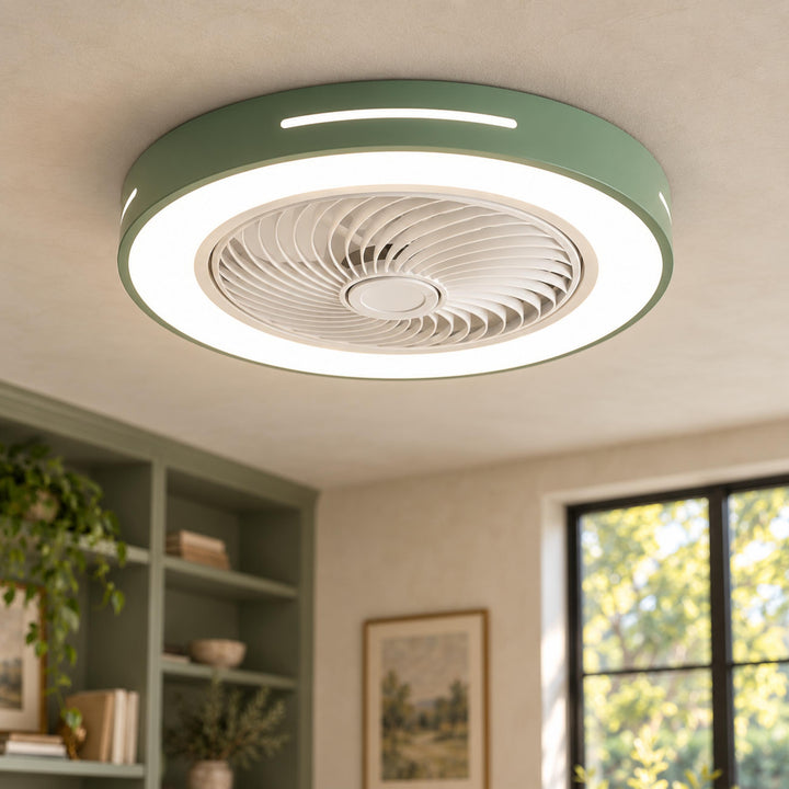 Modern Bladeless Ceiling Fan with Flush Mount LED Lighting Iron and ABS Adjustable Speed