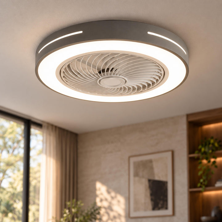 Modern Bladeless Ceiling Fan with Flush Mount LED Lighting Iron and ABS Adjustable Speed