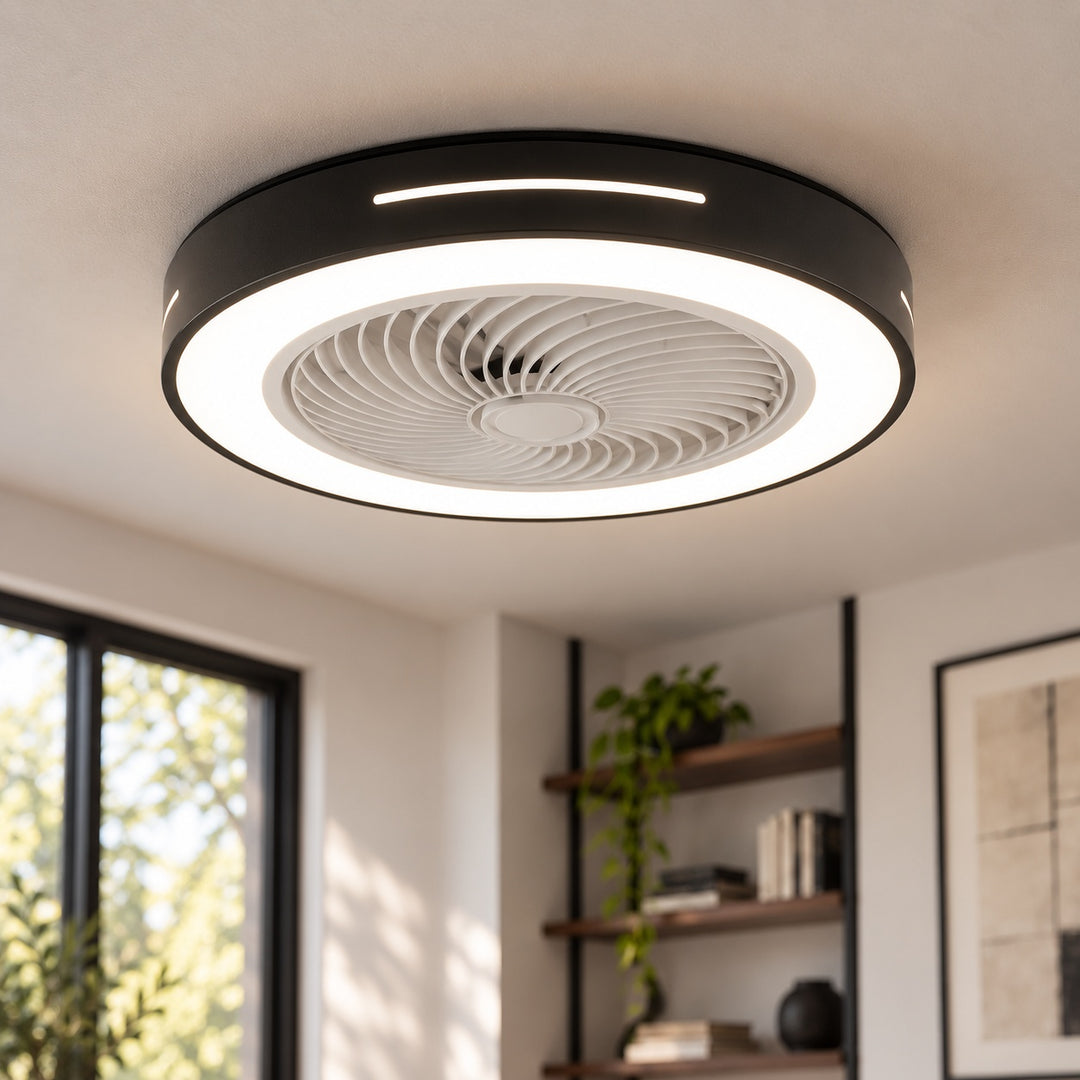 Modern Bladeless Ceiling Fan with Flush Mount LED Lighting Iron and ABS Adjustable Speed
