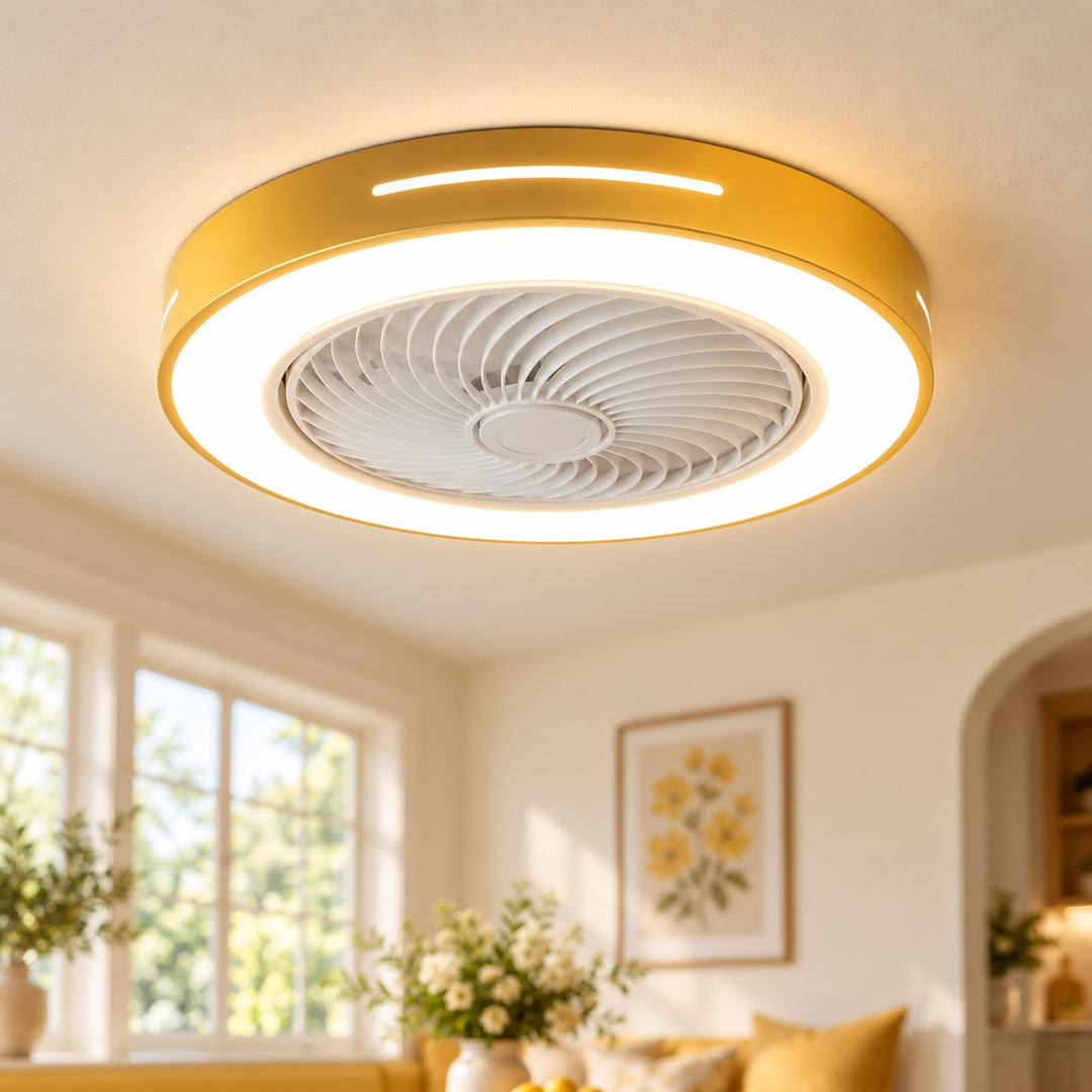 Modern Bladeless Ceiling Fan with Flush Mount LED Lighting Iron and ABS Adjustable Speed