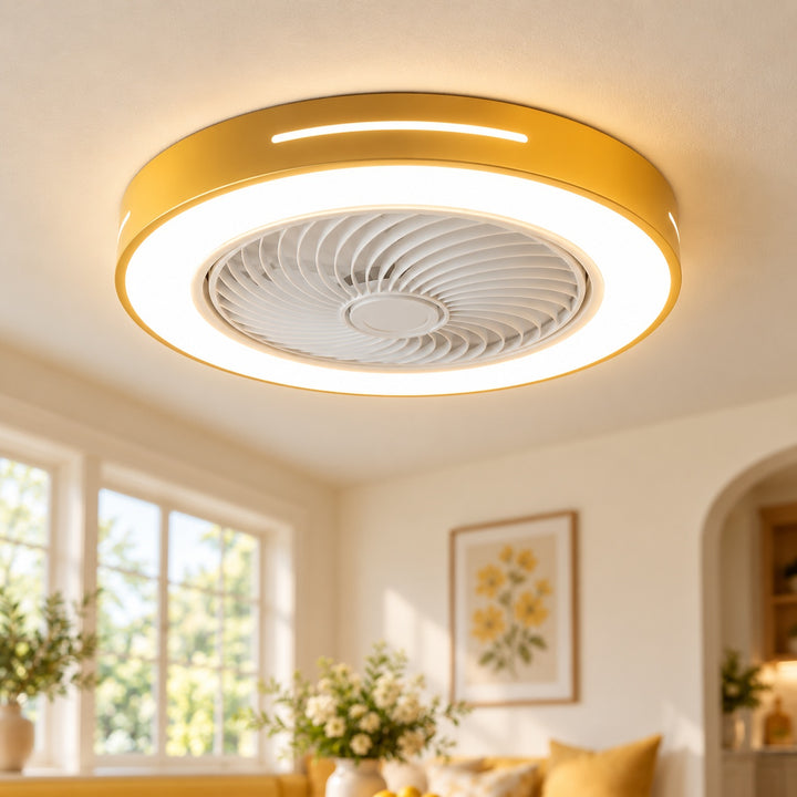 Modern Bladeless Ceiling Fan with Flush Mount LED Lighting Iron and ABS Adjustable Speed