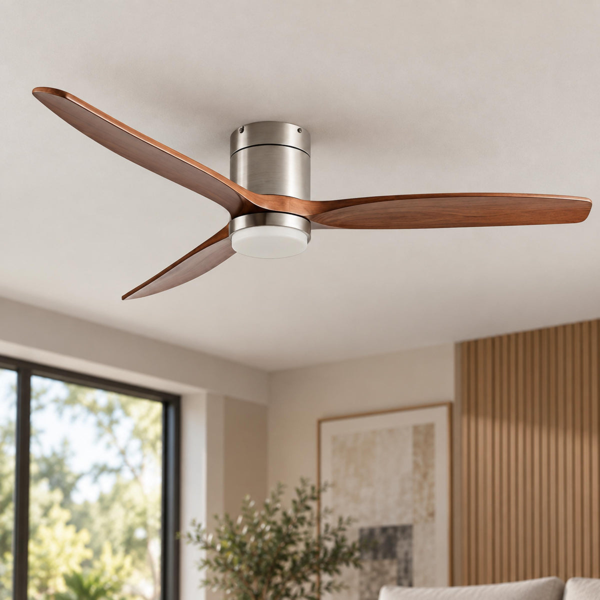 Modern Ceiling Fan with Lights Flush Mount Wood Blades 6-Speed DC Motor Energy Efficient LED