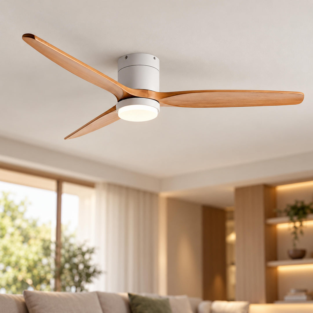 Modern Ceiling Fan with Lights Flush Mount Wood Blades 6-Speed DC Motor Energy Efficient LED