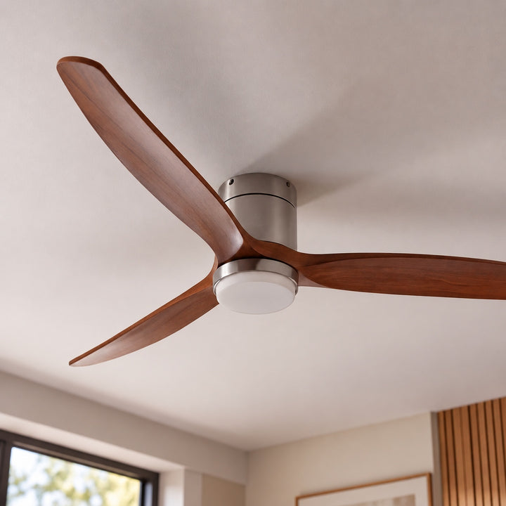 Modern Ceiling Fan with Lights Flush Mount Wood Blades 6-Speed DC Motor Energy Efficient LED