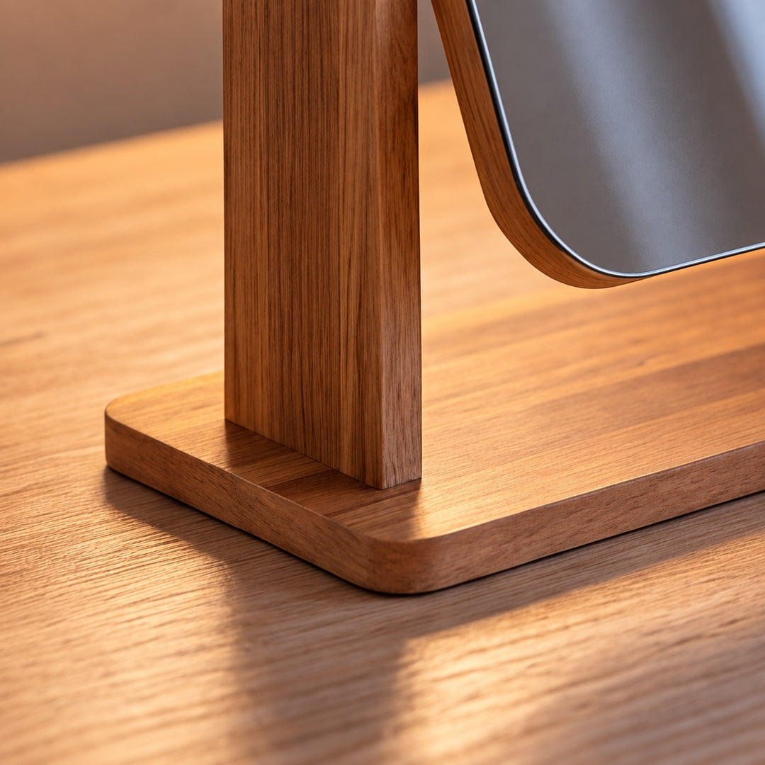 Modern Makeup Mirror Wooden Vanity Mirror 360° Rotating Compact Design for Countertop Use