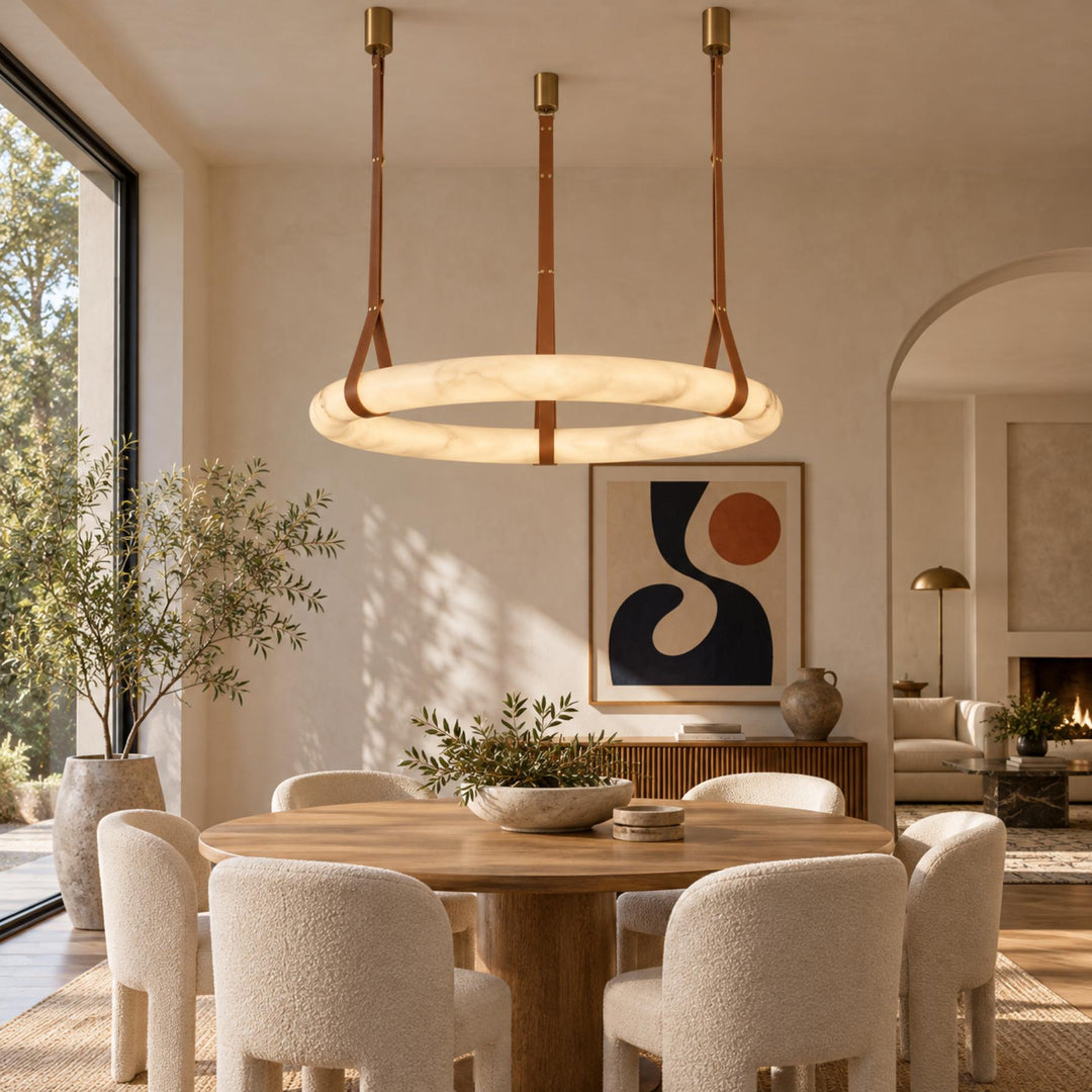 Modern Pendant Light Ceiling Mounted Alabaster Glass with Gold Hardware LED Adjustable