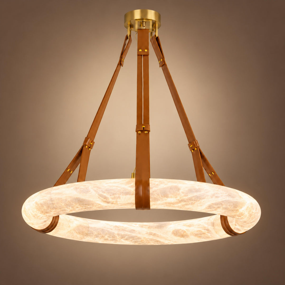 Modern Chandelier Light Ceiling Mounted Alabaster Shade with Warm Translucent Glow