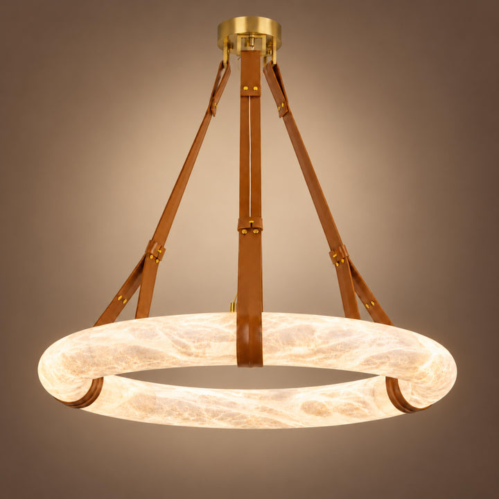 Modern Chandelier Light Ceiling Mounted Alabaster Shade with Warm Translucent Glow