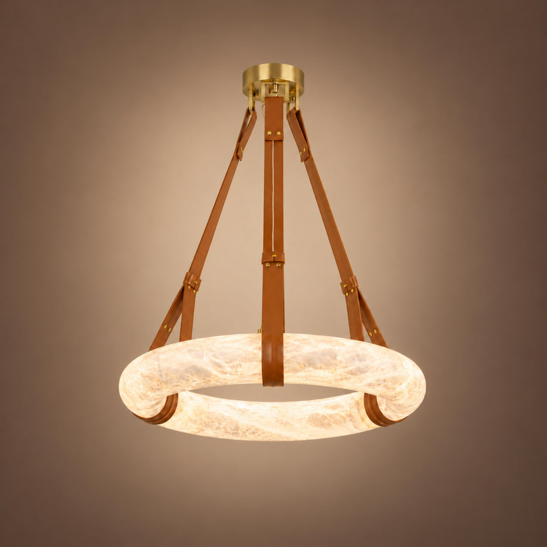 Modern Chandelier Light Ceiling Mounted Alabaster Shade with Warm Translucent Glow