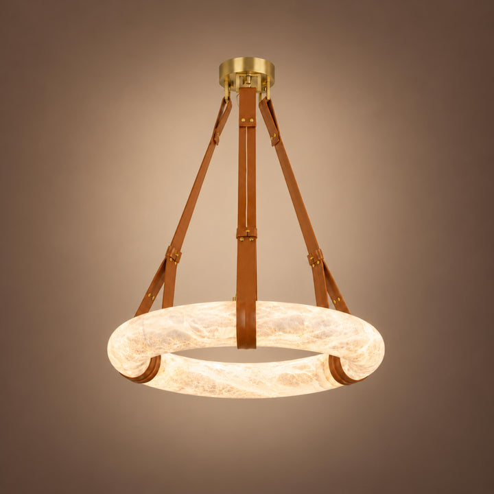 Modern Chandelier Light Ceiling Mounted Alabaster Shade with Warm Translucent Glow