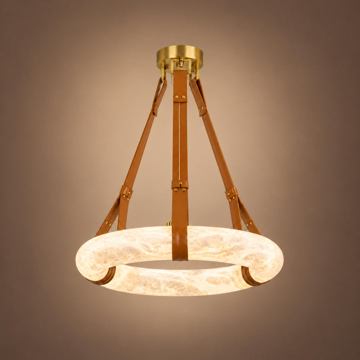Modern Chandelier Light Ceiling Mounted Alabaster Shade with Warm Translucent Glow