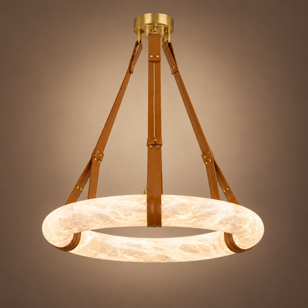 Modern Chandelier Light Ceiling Mounted Alabaster Shade with Warm Translucent Glow