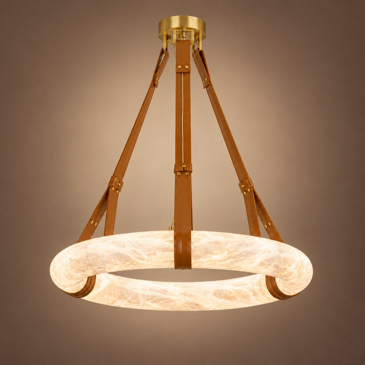 Modern Chandelier Light Ceiling Mounted Alabaster Shade with Warm Translucent Glow