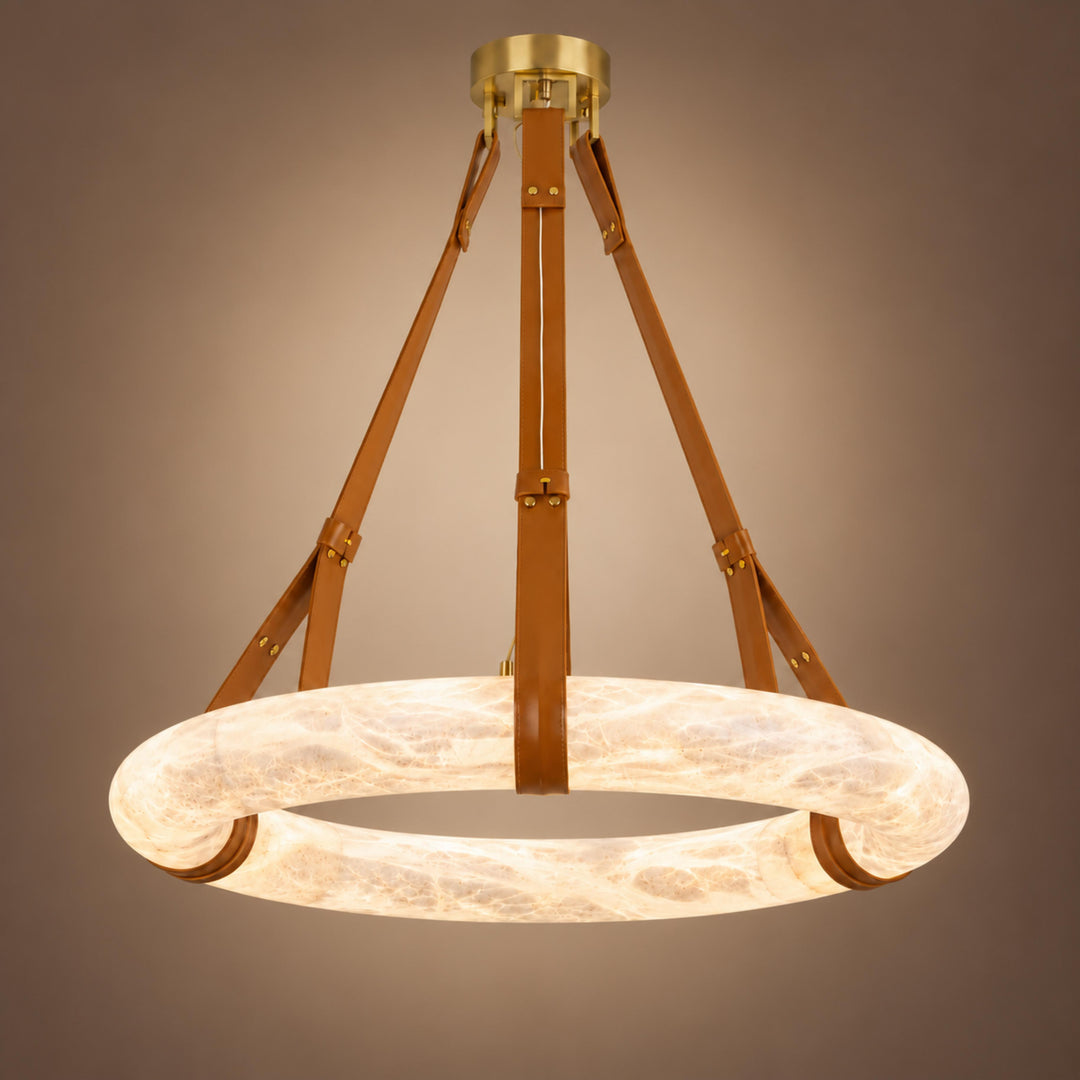 Modern Chandelier Light Ceiling Mounted Alabaster Shade with Warm Translucent Glow