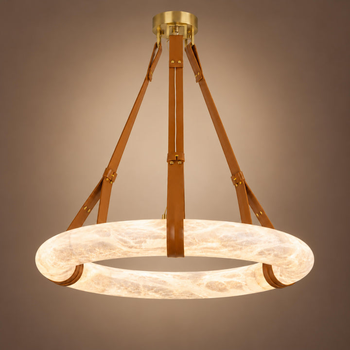Modern Chandelier Light Ceiling Mounted Alabaster Shade with Warm Translucent Glow