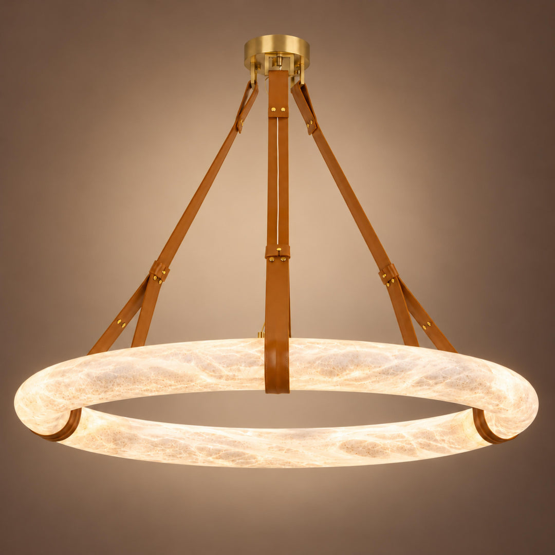 Modern Chandelier Light Ceiling Mounted Alabaster Shade with Warm Translucent Glow