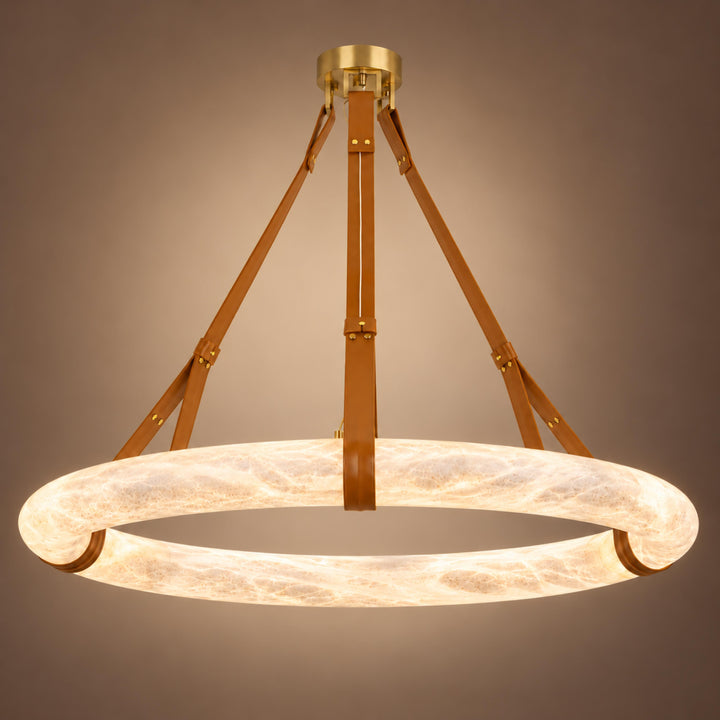 Modern Chandelier Light Ceiling Mounted Alabaster Shade with Warm Translucent Glow