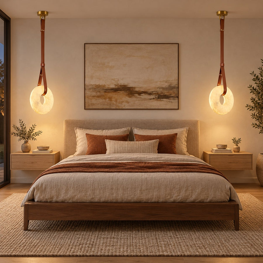 Modern Pendant Light Ceiling Mounted Alabaster Glass with Gold Hardware LED Adjustable in the bedroom