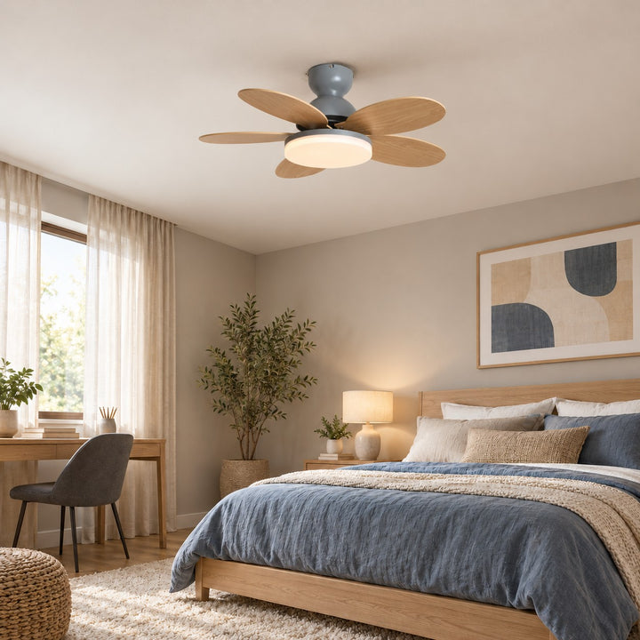 Modern Ceiling Fan Light Wall Mounted Metal Frame Integrated LED for Indoor Air Circulation