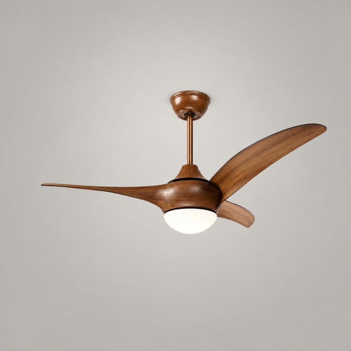 Traditional Ceiling Fan with Wood Blades Flush Mount Opal Glass Diffuser for Indoor Use