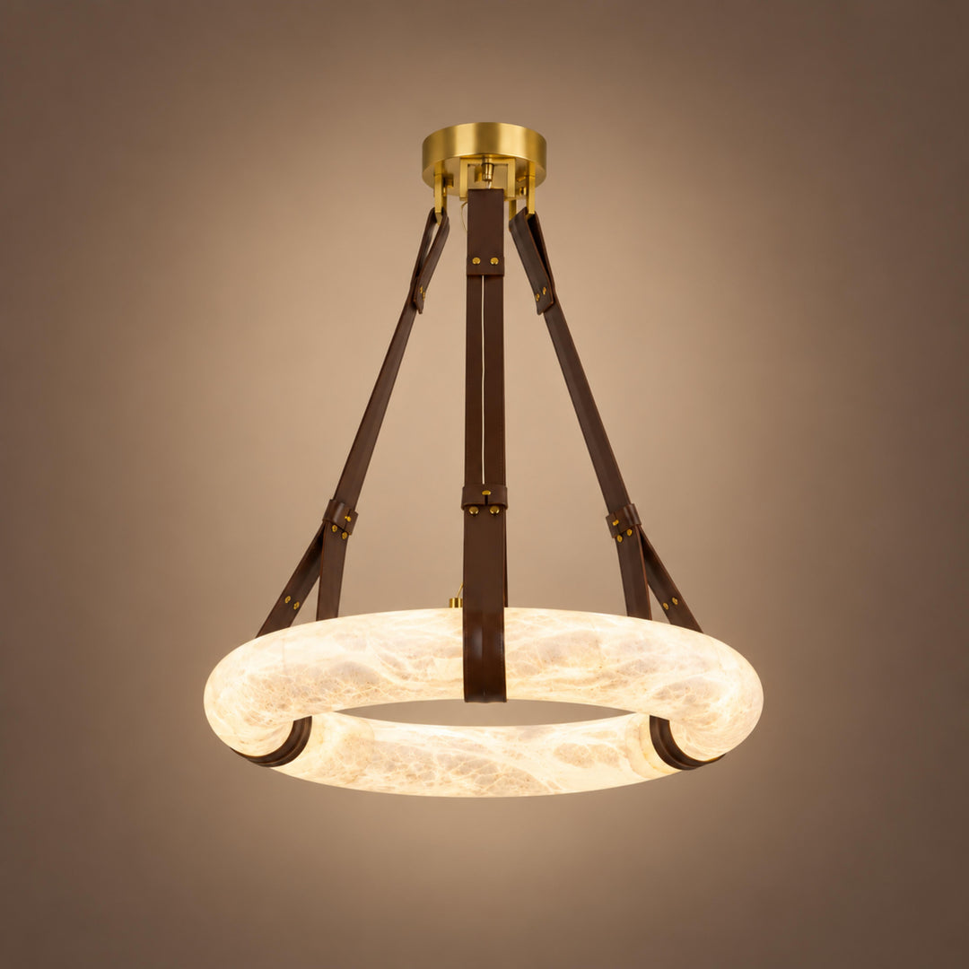 Modern Chandelier Light Ceiling Mounted Alabaster Shade with Warm Translucent Glow