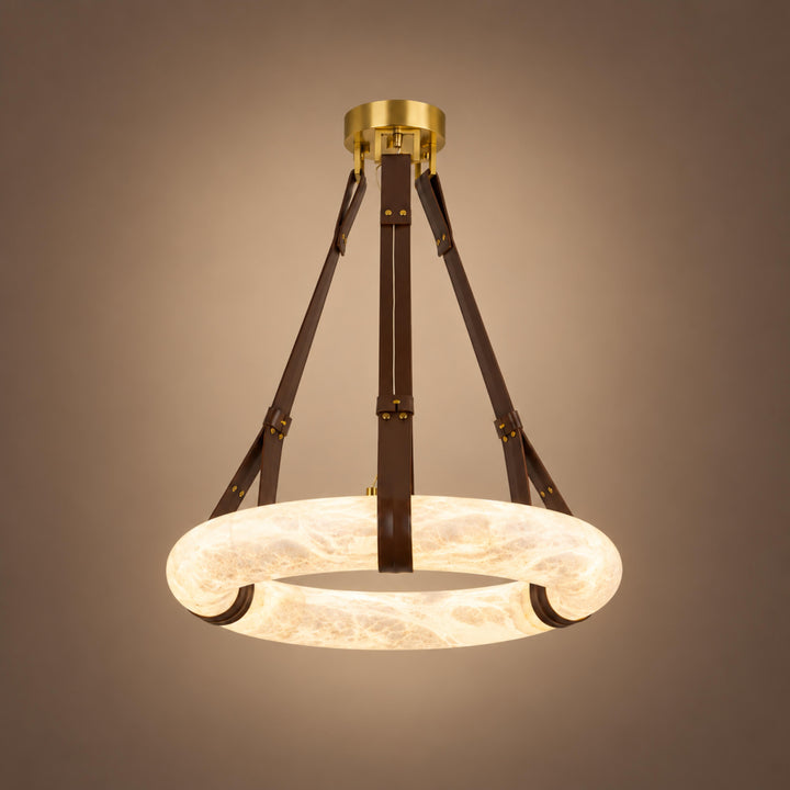 Modern Chandelier Light Ceiling Mounted Alabaster Shade with Warm Translucent Glow