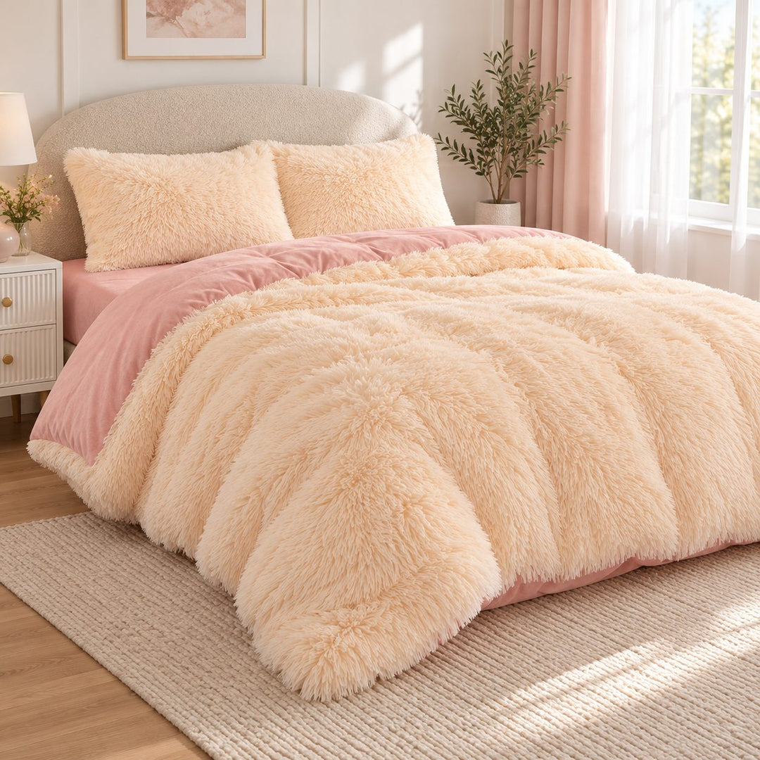 Cozy Plush Bedding Set Soft Duvet Cover Fluffy Pillowcases Fleece Fabric Machine Washable