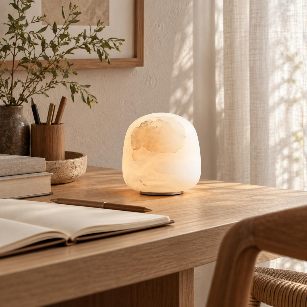 Modern Portable Table Lamp with Alabaster Shade and Built-in Battery for Cordless Lighting
