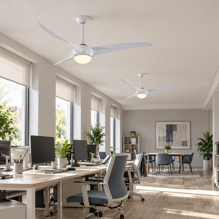 Traditional Ceiling Fan with Wood Blades Flush Mount Opal Glass Diffuser for Indoor Use in the home office