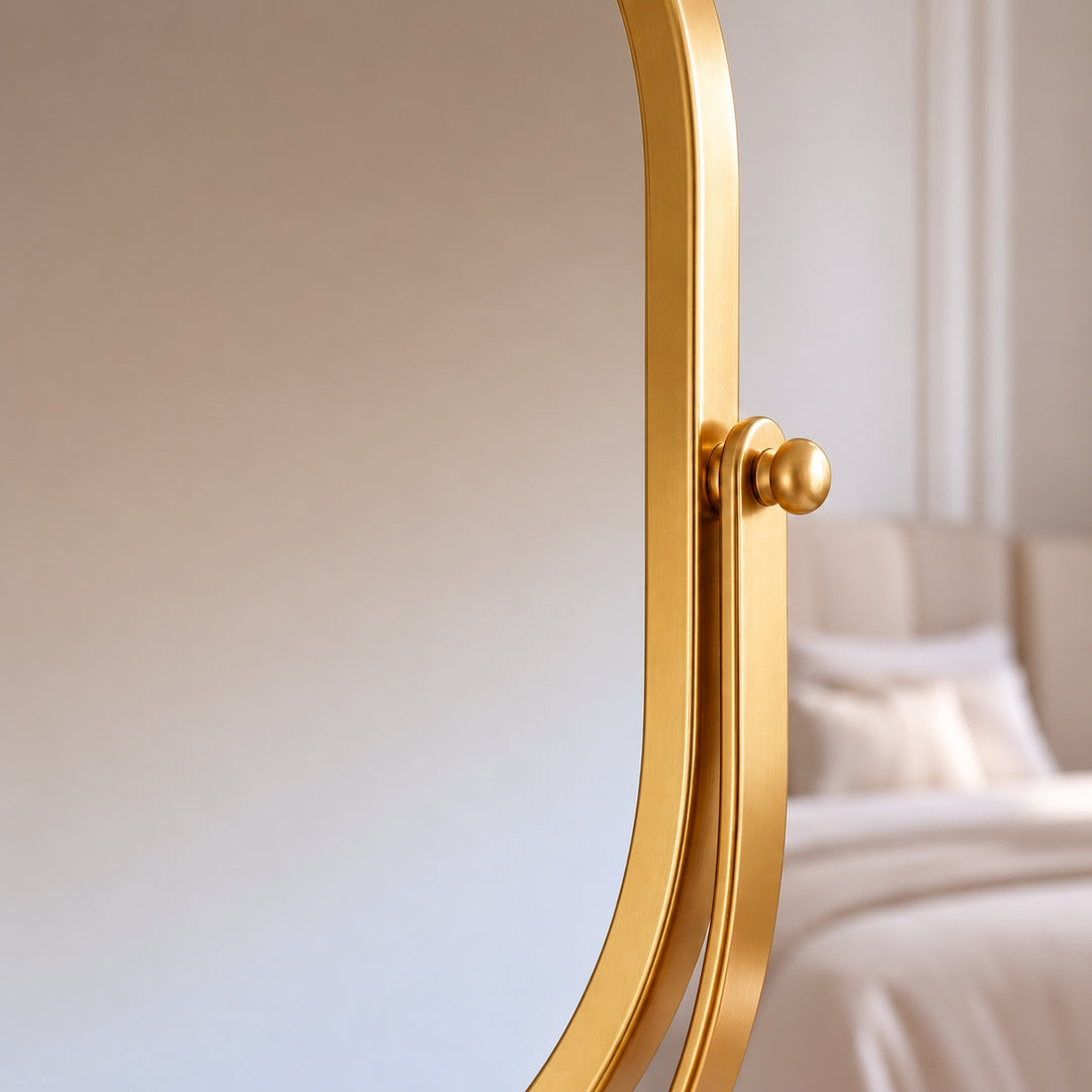 Modern Oval Vanity Mirror with 360° Rotating Wrought Iron Frame and HD Glass Surface