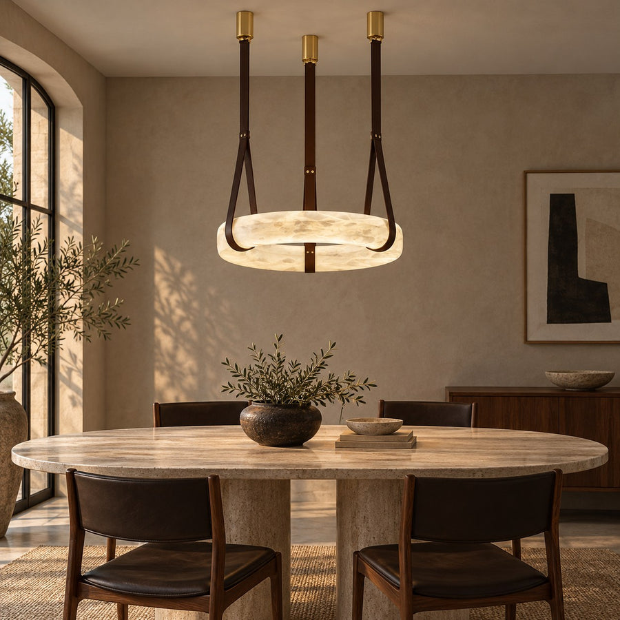 Modern Pendant Light Ceiling Mounted Alabaster Glass with Gold Hardware LED Adjustable in the dining