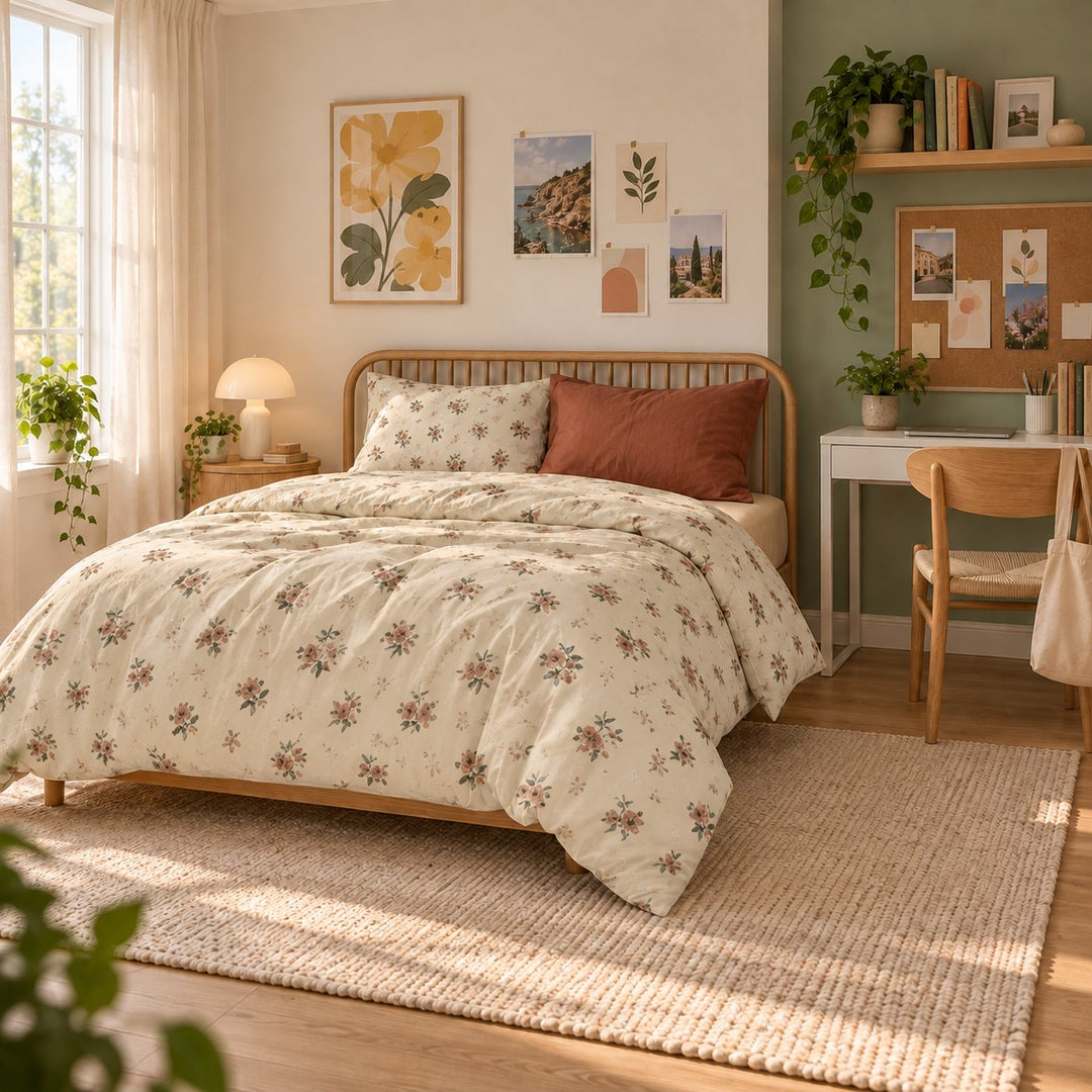 Vintage Floral Bedding Set Duvet Cover with Flat Sheet and Pillow Cases in Cotton for Cozy Aesthetic Rooms
