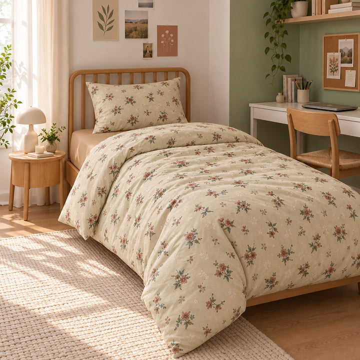 Vintage Floral Bedding Set Duvet Cover with Flat Sheet and Pillow Cases in Cotton for Cozy Aesthetic Rooms