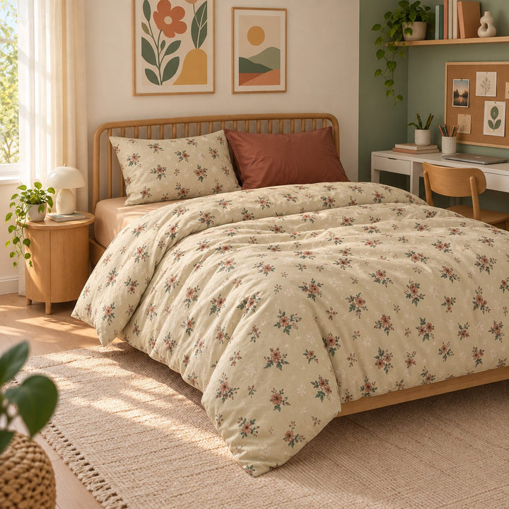 Vintage Floral Bedding Set Duvet Cover with Flat Sheet and Pillow Cases in Cotton for Cozy Aesthetic Rooms