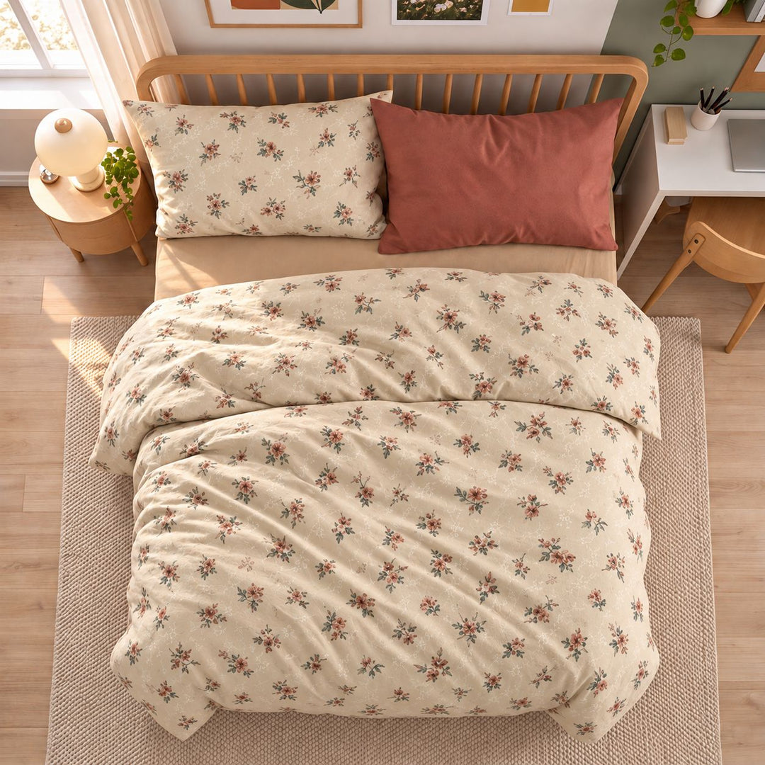 Vintage Floral Bedding Set Duvet Cover with Flat Sheet and Pillow Cases in Cotton for Cozy Aesthetic Rooms