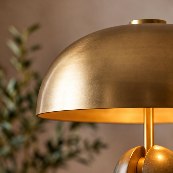 Contemporary Table Lamp with Metal Shade and Travertine Base for Bedroom or Living Room