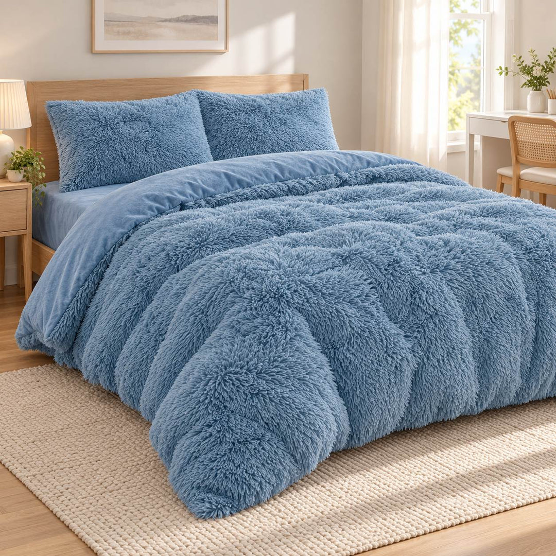 Cozy Plush Bedding Set Soft Duvet Cover Fluffy Pillowcases Fleece Fabric Machine Washable