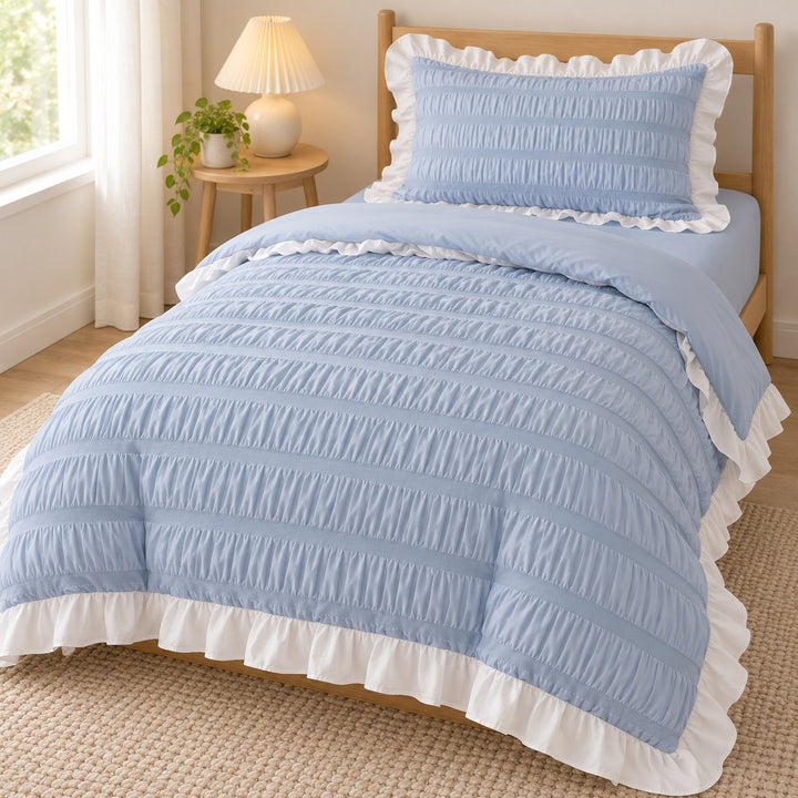 Modern Ribbed Bedding Set with Duvet Cover Flat and Fitted Sheets in 100% Cotton