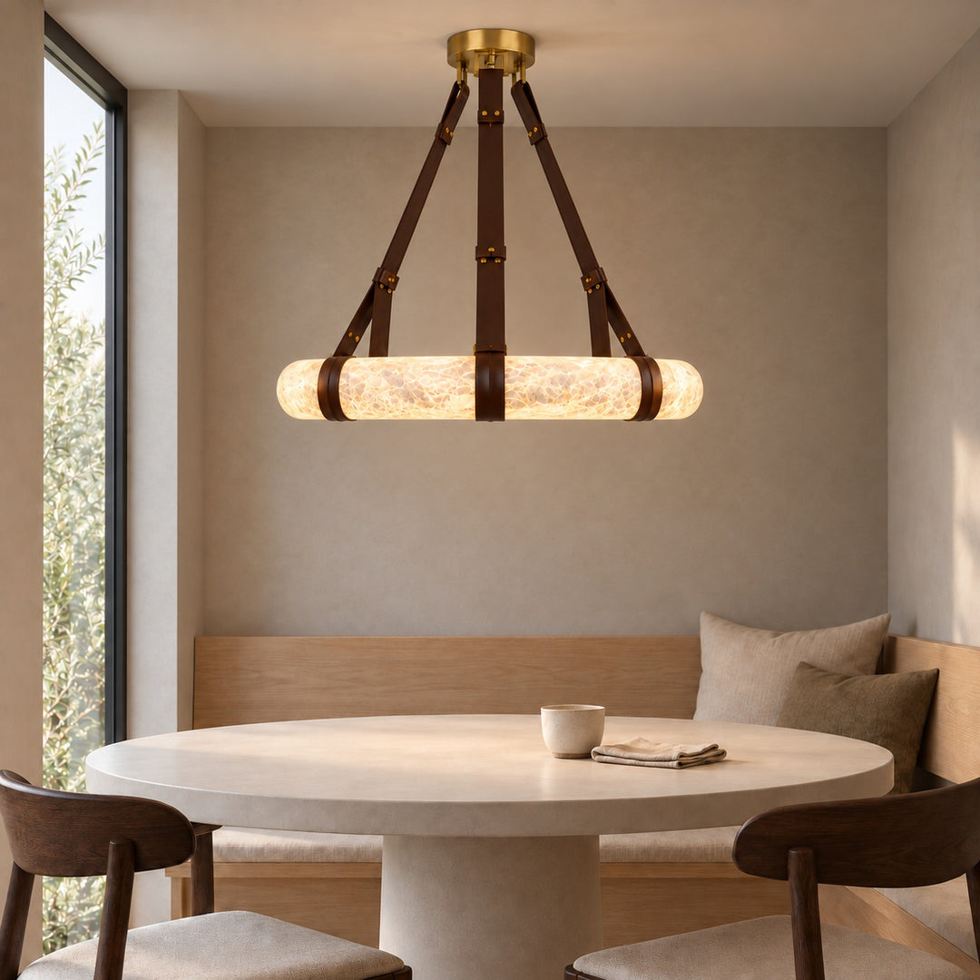 Modern Chandelier Light Ceiling Mounted Alabaster Shade with Warm Translucent Glow