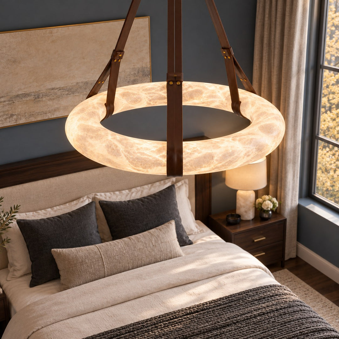 Modern Chandelier Light Ceiling Mounted Alabaster Shade with Warm Translucent Glow