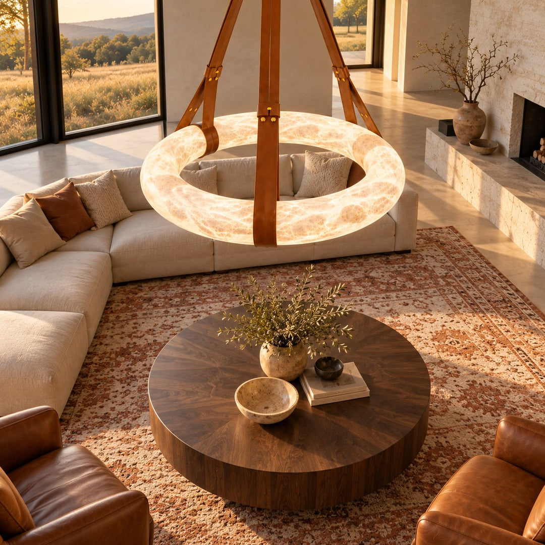 Modern Chandelier Light Ceiling Mounted Alabaster Shade with Warm Translucent Glow