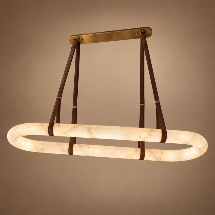 Modern Circle Chandelier Ceiling Mounted Metal Frame with White Alabaster Stone Lighting