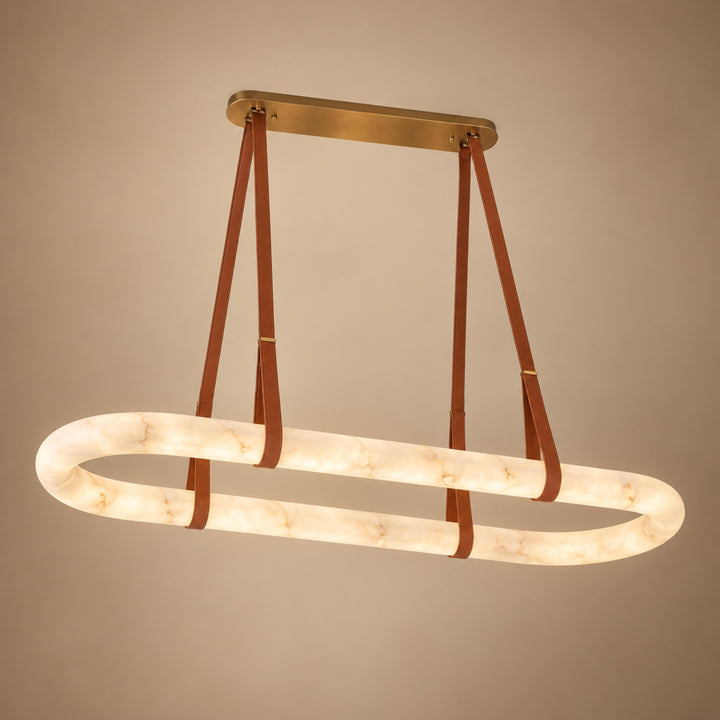 Modern Circle Chandelier Ceiling Mounted Metal Frame with White Alabaster Stone Lighting