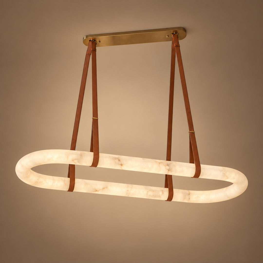 Modern Circle Chandelier Ceiling Mounted Metal Frame with White Alabaster Stone Lighting