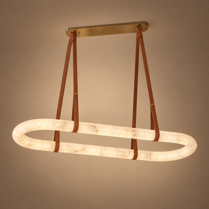 Modern Circle Chandelier Ceiling Mounted Metal Frame with White Alabaster Stone Lighting