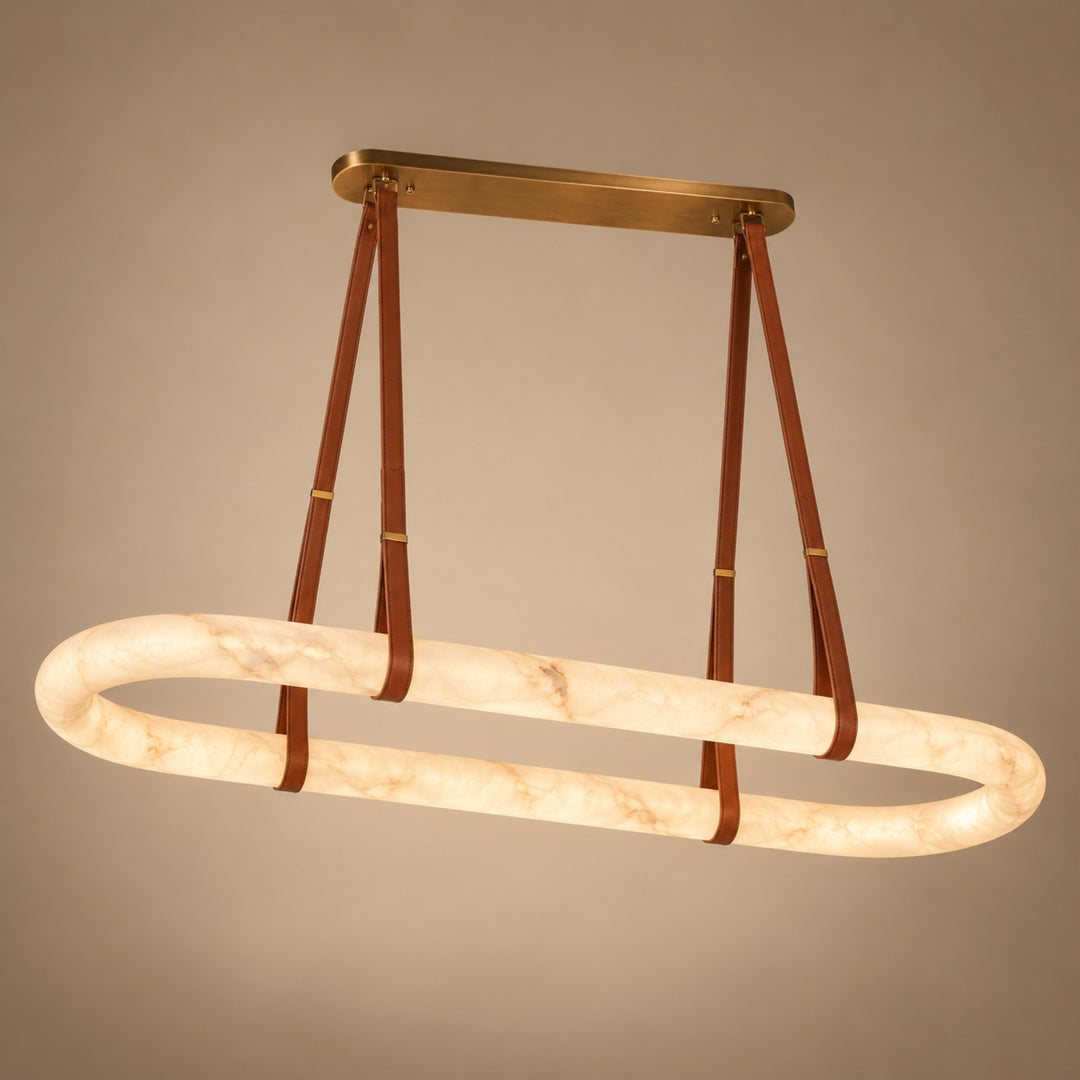 Modern Circle Chandelier Ceiling Mounted Metal Frame with White Alabaster Stone Lighting