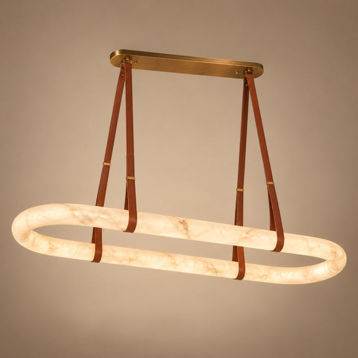 Modern Circle Chandelier Ceiling Mounted Metal Frame with White Alabaster Stone Lighting