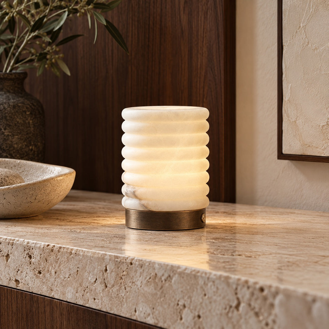 Modern Portable Table Lamp with Alabaster Shade and Built-in Battery for Cordless Lighting